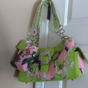 New pink and green accented purse